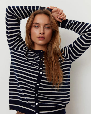 DARK BLUE STRIPED CARDIGAN