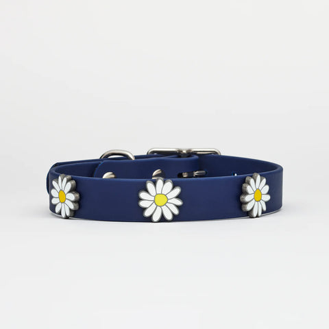 VEGAN LEATHER COLLAR DAISY NAVY