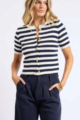 DAPHNE STRIPED BUTTON CARDIGAN